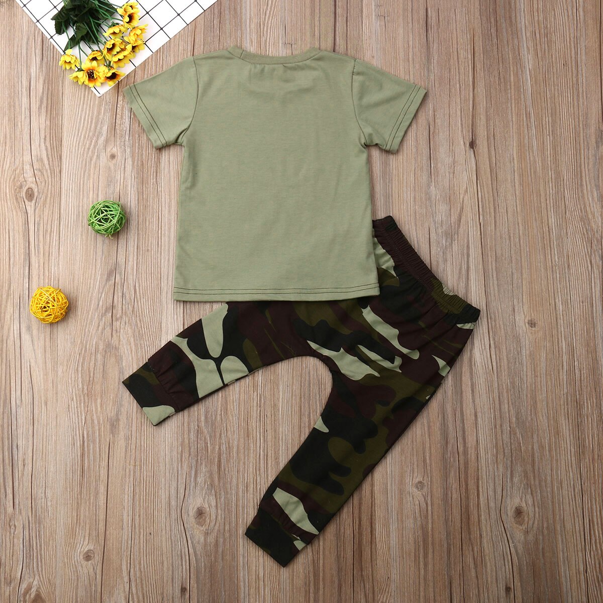 Lioraitiin 2Pcs Set 0-3years Summer Clothing Toddler Infant Boys Sets Tops T-Shirt+Camou Printed Long Pants Fashion Outfits